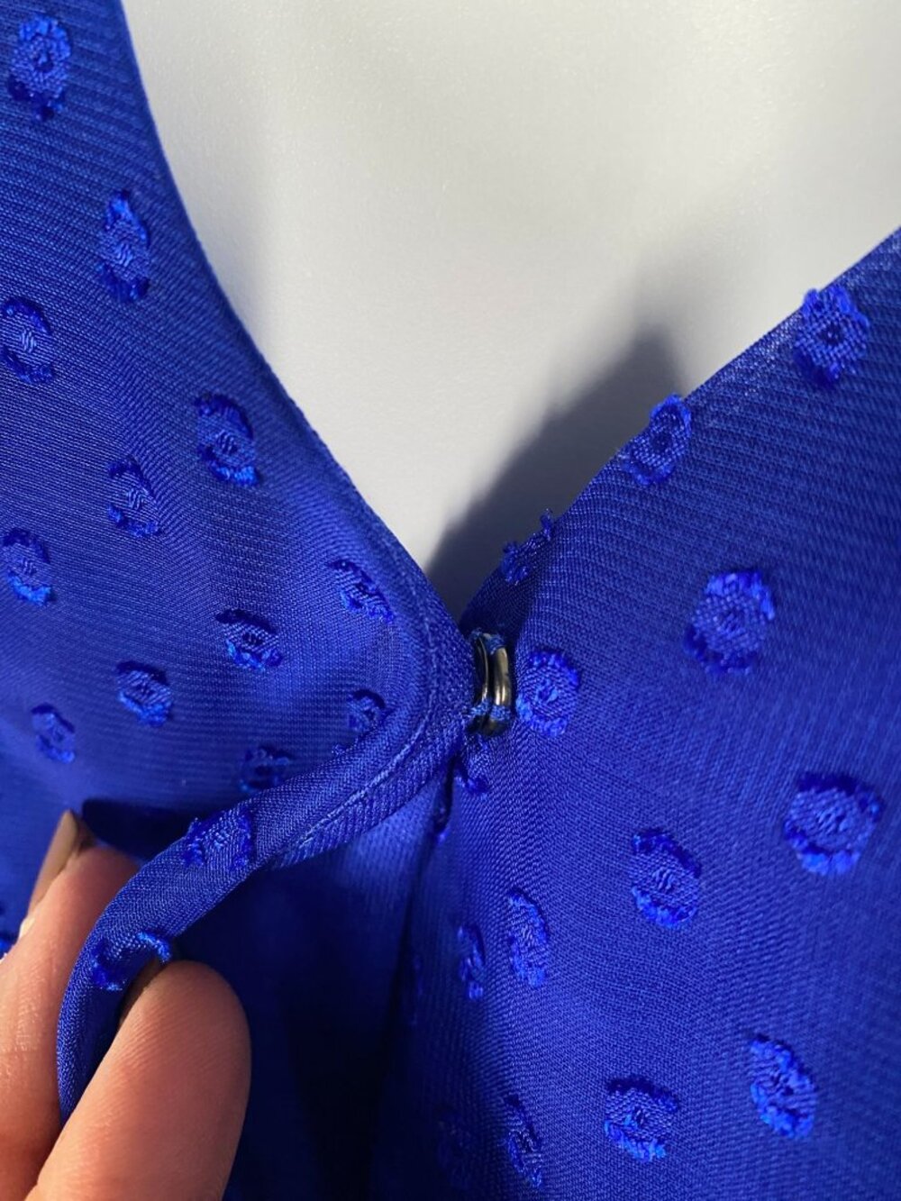 Polka Dot Sheer Royal Blue 22w Wrap Dress With Flutter Sleeves & Tie Waist - Picture 4 of 11